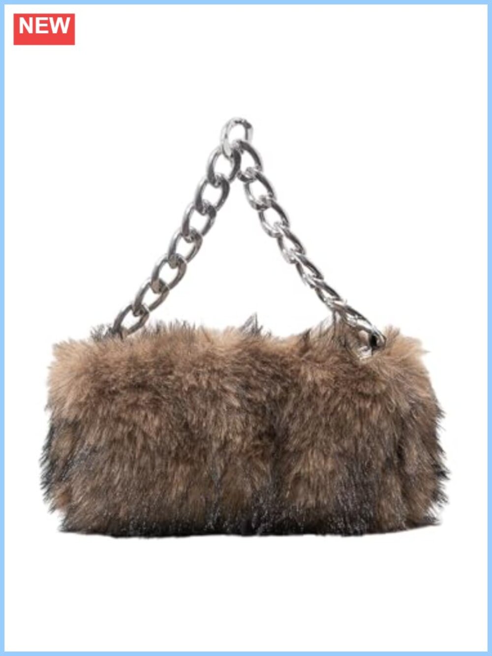 Faux Fur Purse Small Square Bag Fuzzy Chain Strap Zip Y2K Shoulder Handbag